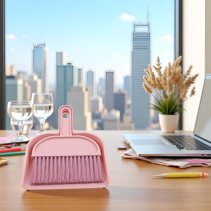 Plastic Mini Broom and Dustpan,Mini Cleaning Brush with Dustpan Set Desktop Cleaning Accessories,Pink with Set,Plastic Broom