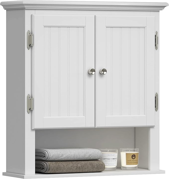 UTEX Bathroom Wall Cabinet, Bathroom Medicine Cabinet with Adjustable Shelves and Doors, Space Saving Wall Storage Cabinet, White