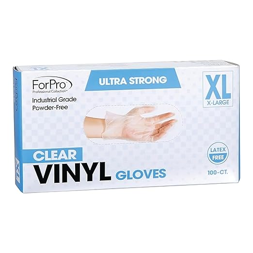 ForPro Disposable Vinyl Gloves, Clear, Industrial Grade, Powder-Free, Latex-Free, Non-Sterile, Food Safe, 2.75 Mil. Palm, 3.9 Mil. Fingers, X-Large, 100-Count (Pack of 10)