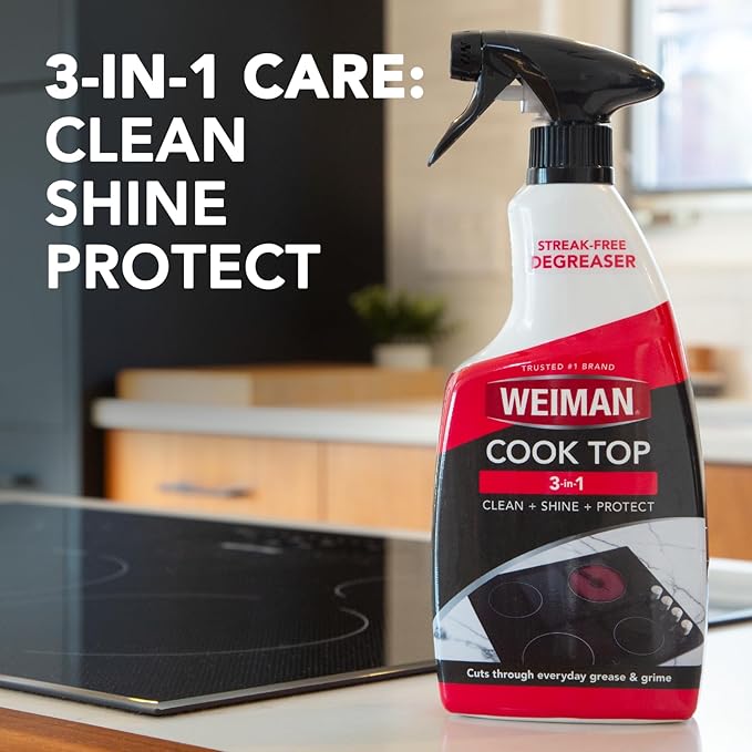 Weiman 2-Pack Cooktop Cleaning Spray & Microfiber Cloth – Cooktop & Oven Cleaner for Streak & Residue Free - Non-Abrasive Degreaser Safe for Glass & Ceramic