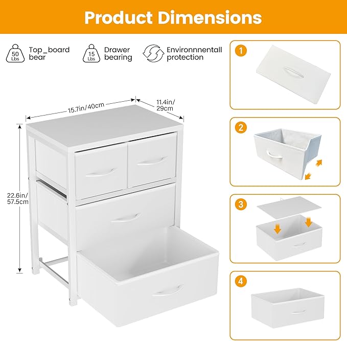 Homeiju Stackable 4-Drawer Fabric Dresser with Waterproof Wood Top – Closet Organizer & Storage Drawers for Bedroom, Modern Metal Frame Design (3 Tier)