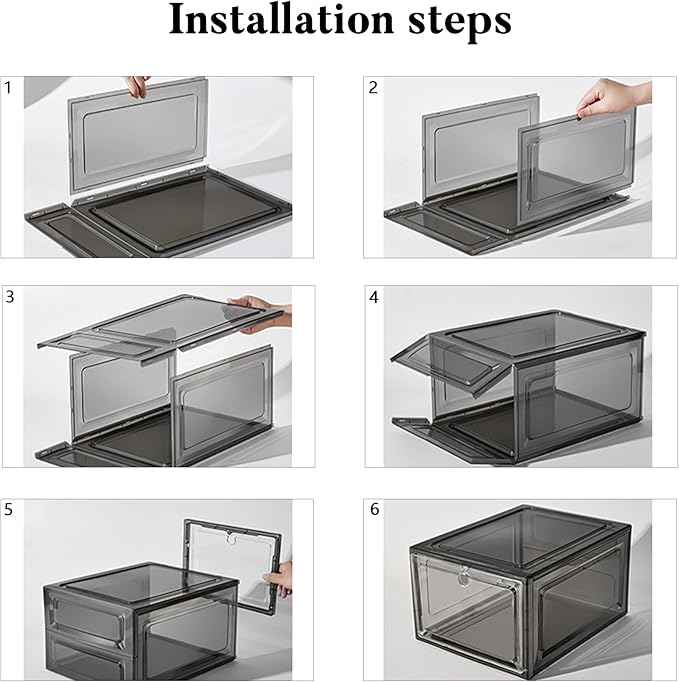 Attelite Upgrade 12pack Shoe Box Storage Containers,Thicken Sturdy Clear Stackable Plastic Shoe Organizer Box with Magnetic Door, X-Large Drop Front Shoe Box