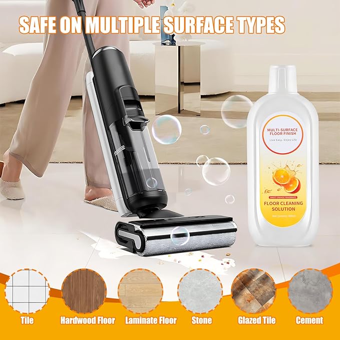 Floor Cleaning Solution Compatible with Tineco iFLOOR Series, All Robot Vacuums & Wireless Wet-Dry Mops, 2 Bottle Floor Cleaner Refill, Orange Scent