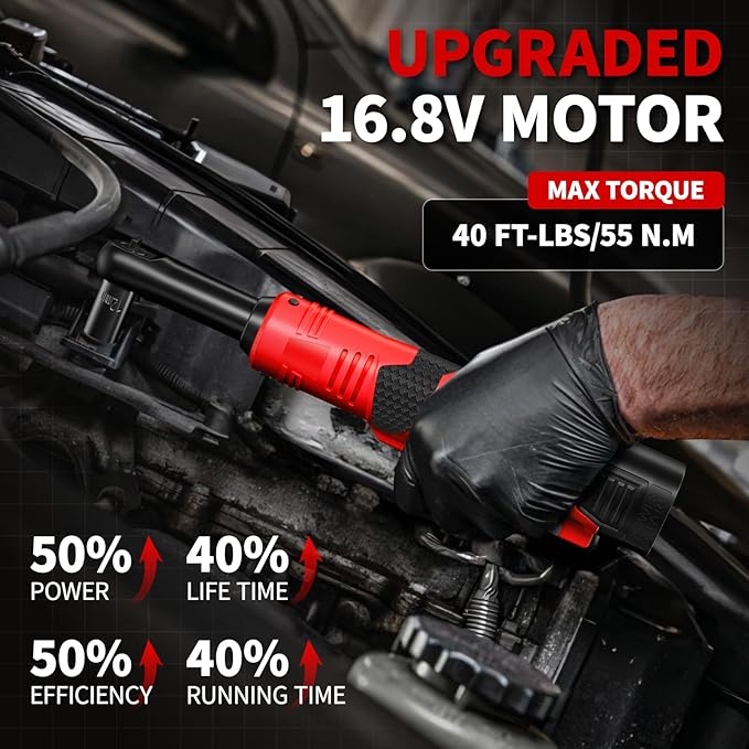 Electric Ratchet Wrench Set,40 Ft-lbs, 550 RPM, 16.8V Cordless Ratchet Wrench 3/8", Variable Speed Power Ratchet Tool Kit with 1/4" Adapter, LED Light, 2 * 2.0Ah Batteries and Fast Charger