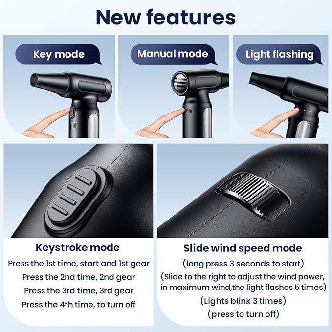Mershgaya Electric Compressed Air Duster - 30,0000 RPM Rechargeable Cordless Turbo Blower, Portable Air Blower Gun for Cars, PC, Keyboard, Home & Outdoor Dust Cleaning (Replaces Compressed Air Cans)