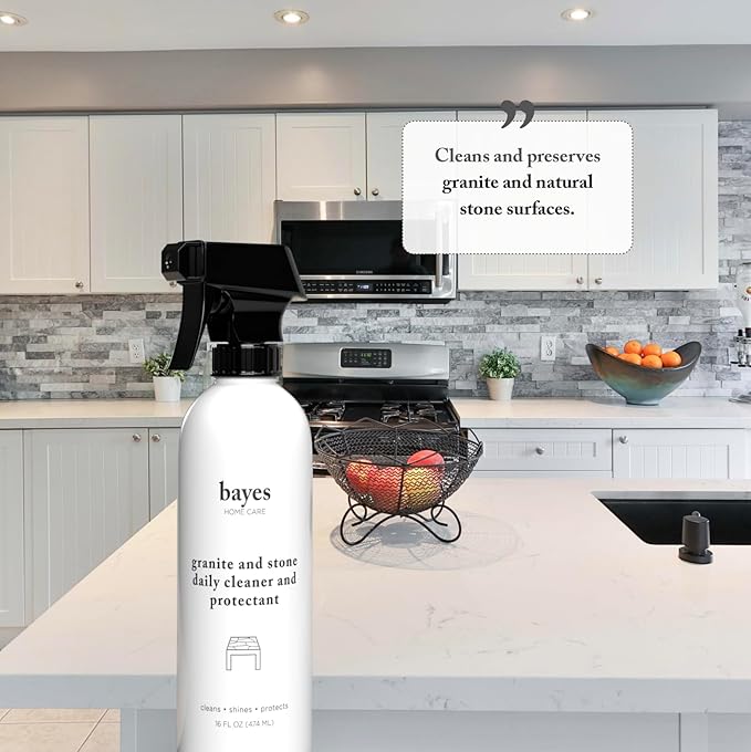 Bayes Granite and Stone Daily Cleaner and Protectant - Cleans, Shines, and Protects - For Granite, Quartz, Marble, Tile, Stone Surfaces - 16 oz