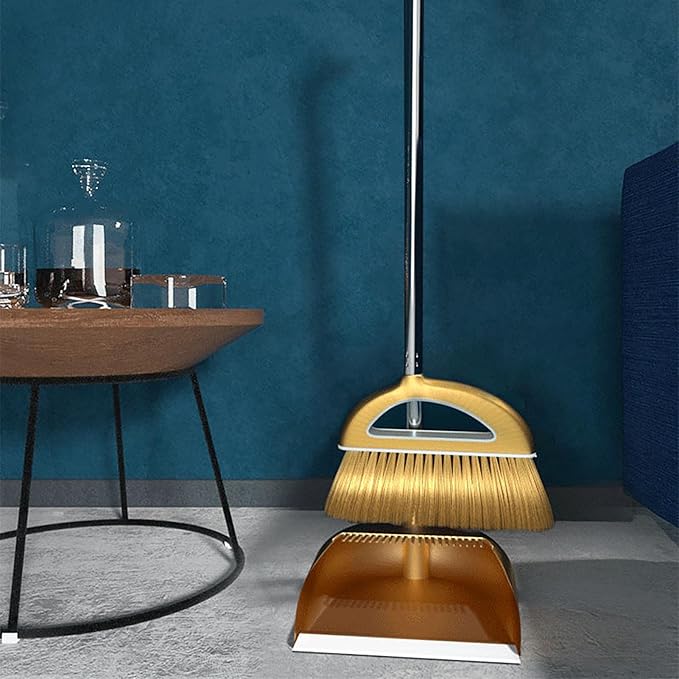 Upgrade Long Handle Broom with Stand Up Dustpan Combo Set for Home Kitchen