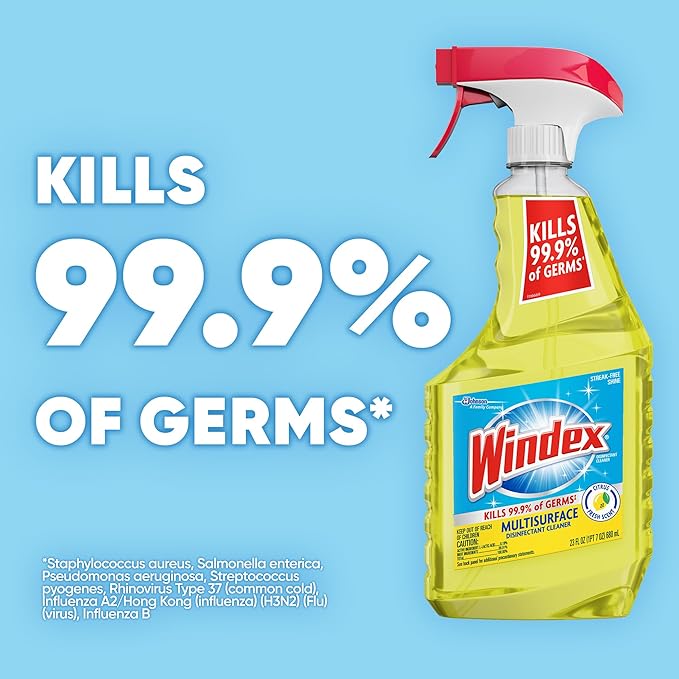 Windex Multipurpose Cleaner Disinfectant Spray Bottle, Packaging Designed to Prevent Leakage and Breaking, Surface Cleaning Spray, Citrus Fresh Scent, 23 Fl Oz