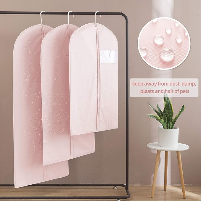 MARMINS Pink Dress Bags for Gowns Long, 65'' Long Dress Clear Garment Bag(Set of 2, 23.3'' X 65'')