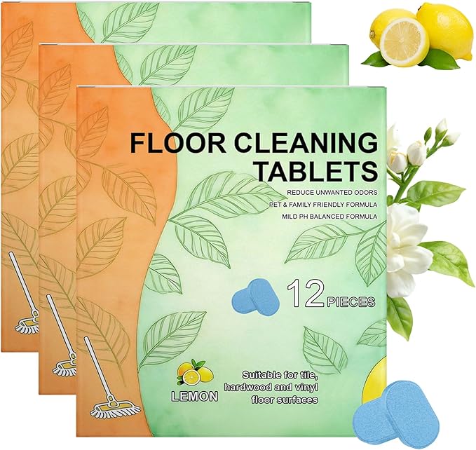 Floor Cleaner Tablets Hard Floor Cleaner Tablets, Deep Cleans for Multiple Hard Floors for Tile, Vinyl, Hardwood, Fresh Lemon Scent, Compatible with Robot Mops & Wet/Dry Vacuums(3PCS)