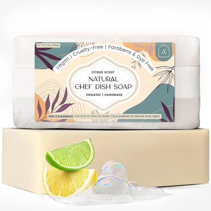 All Natural Dish Soap Bars - Bar Soap for Dishes, Biodegradeable Dish Soap Block, Kitchen Soap, All Natural Non Toxic, Low Waste Kitchen Dishwashing Bar Soap-Citrus Scent (1 Pack, 6.3oz)