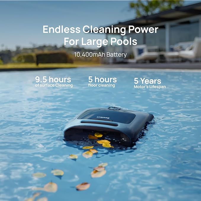 Beatbot AquaSense Pro Pool Robot Vacuum, 5-in-1 Cleaning with 2*Clarifying Agent Kits, Smart Surface Parking, Clarifies & Skims Water, Ideal for Inground Pools up to 3,299 Sq.ft - Navy Blue