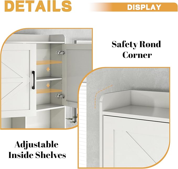 Over The Toilet Storage Cabinet, 32" W Over Toilet Bathroom Organizer with Toilet Paper Holder Stand, Home Space-Saving Toilet Rack with Shelves for Bathroom, Restroom (2 Barn Doors, White)