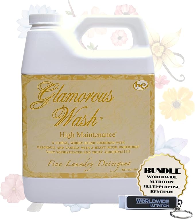 Worldwide Nutrition Bundle Compatible with Tyler Candle Company Glamorous Wash High Maintenance Scent Fine Laundry Liquid Detergent - 907gram (32 Fl Oz) Container with Keychain