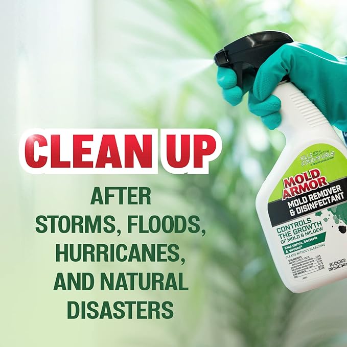 Mold Armor Mold Remover & Disinfectant Cleaner, 32 oz. Spray Bottle, Inhibits Growth of Mold, Kills 99.9% of Household Bacteria and Viruses, Easy-To-Use Mildew and Mold Control Solution