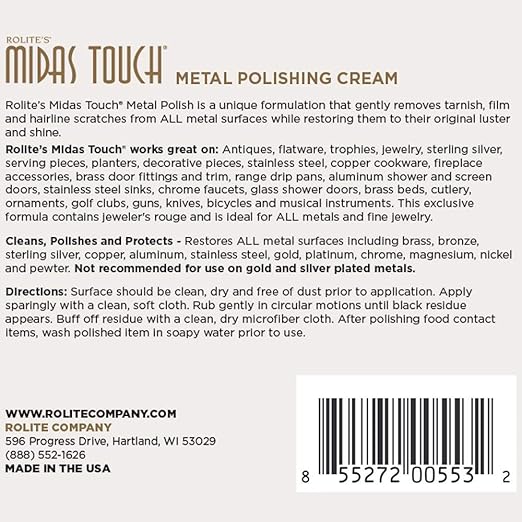 Rolite Midas Touch Metal Polishing Cream, 1 lb, 2 Pack, Cleaner and Polishing Rouge for Silver, Gold, Brass, Copper, Chrome, Restores Luster to Metal Surfaces, Polishing