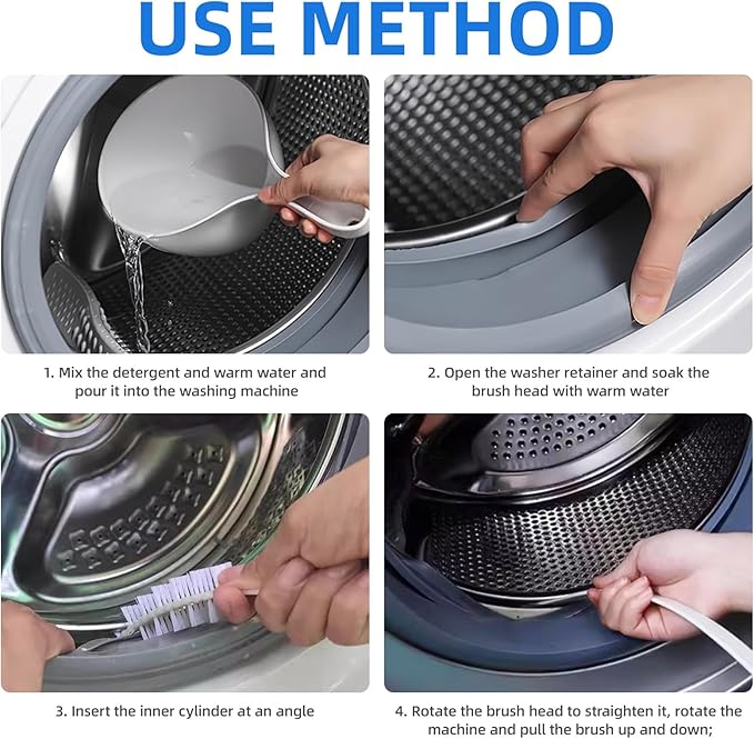 Zerodeko 2-Pack Washing Machine Cleaner Brush Set for Front Load Washers Durable Washer Drum Cleaning Tool 23.62 X 1.77 X 1.57 Inch Efficient Dirt and Lint Removal for Household Laundry