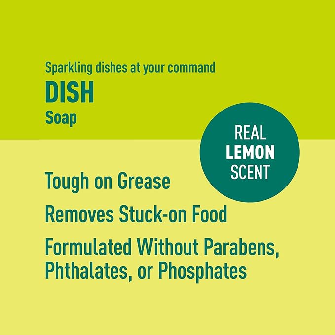 Amazon Brand - Presto! Concentrated Dish Soap, Lemon Essential Oil Scent, Removes Stuck-on Food and Grease, Phosphate-Free Formula, 30 fl oz, Pack of 2