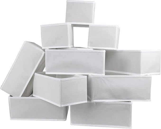 Fordonral 12 Pack Drawer Organizer Clothes, Foldable Fabric Dresser Organizer Closet Organizers and Storage Box for Underwear,Folded Clothes,Baby Clothing,Socks,Bra,Towels,Ties(12 Pack,White)