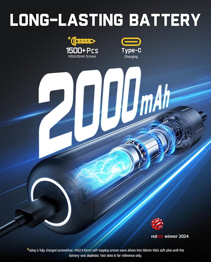 Fanttik S1 Pro Electric Screwdriver, Power Screwdriver with16 S2 Steel Bits, 3 Torque Settings, Max 6 N.m, 2000mAh Battery, LED Light & 1/4''Hex, Ideal Tool for Furniture & Gaming PC