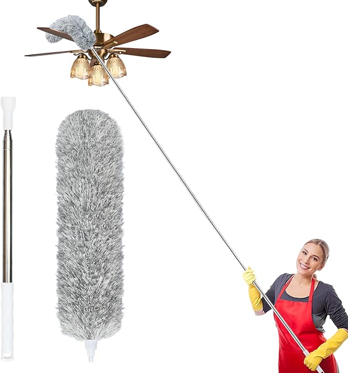 100-inch Extra-Long Dusters, Cleaner Tools with Extension Pole and Bendable and Washable Microfiber Head, Feather Duster for High Ceilings,Ceiling Fan,Furniture