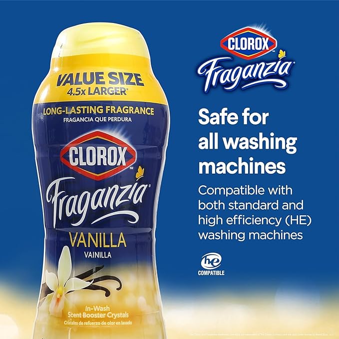 Clorox Fraganzia Laundry Scent Booster Crystals, In-Wash Fragrance Beads for Fresh-Smelling Clothes & Linens, Safe for All Fabrics & Colors, Easy-Pour Bottle, Vanilla Scent, 70 Oz - 6 Pack