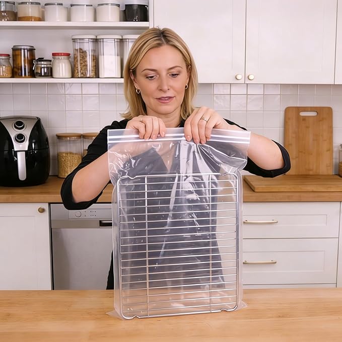 10 PCS No Scrub Oven Rack Cleaning Bags – Thickened Reusable Leak-Resistant PE Bags for Deep Soaking Grill Grates, Heavy-Duty Cleaning Bags for BBQ Grills,Metal Grates (15.7 × 23.7 in)