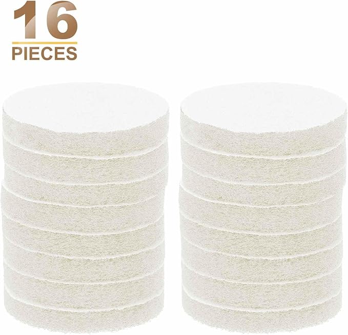 HARFINGTON 16pcs Scrubber Scouring Pads 450 Grits 3 Inch Drill Power Brush Hoop and Loop Surface Conditioning Disc Drill Scuffing Disc Scrub Pads for Home Kitchen Cleaning, White