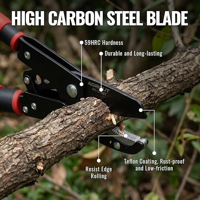 AGRICUT Extendable Garden Loppers Anvil - Tree Trimmer 2" Cut Capacity Hedge Clippers with Sharp High Carbon Steel Blade Hand Loppers for Cutting Branches