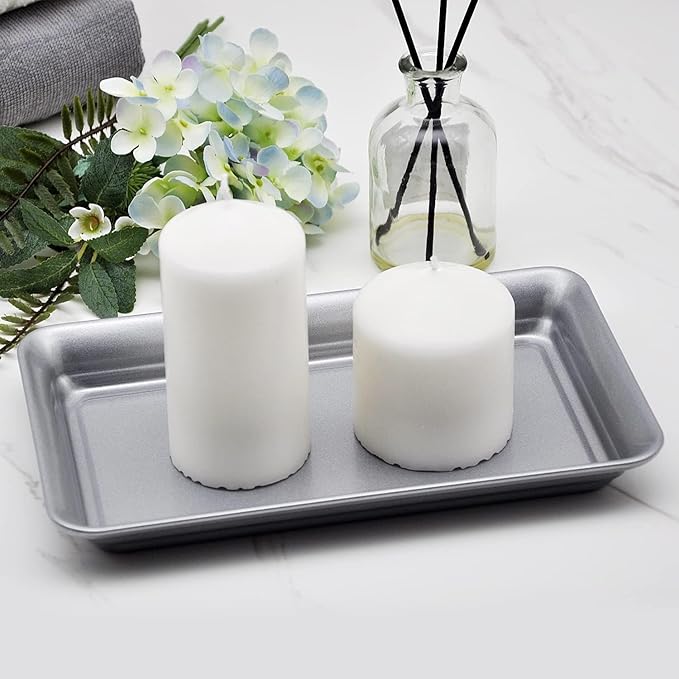 Vintage Farmhouse Decor Metal Vanity Tray (1 Pack),Countertop Guest Hand Towel Storage Organizer Tray Dispenser, Sturdy Holder for Perfume, Cosmetics, Jewelry, Makeup Bathroom Organizer (Silver)