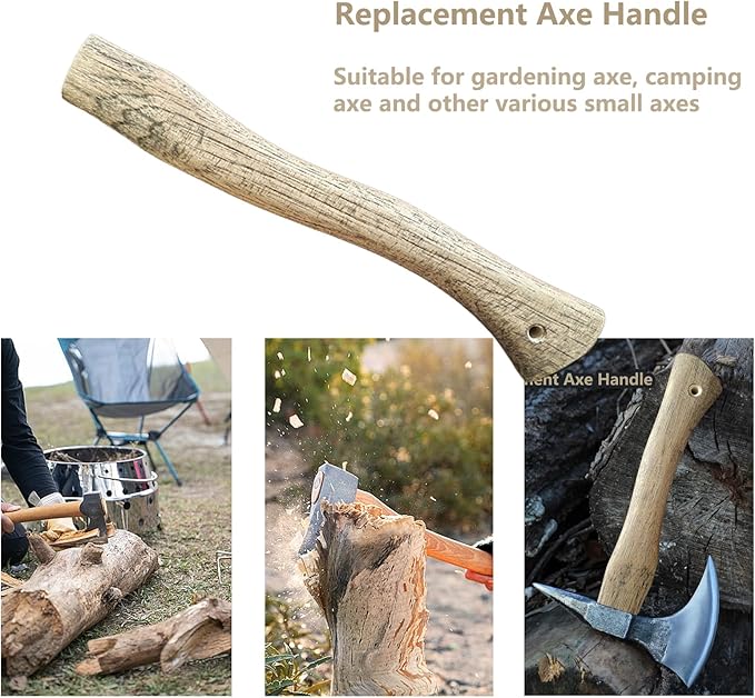 2 Pack Hickory Hatchet Handle Replacement for Camping Gardening Axe, 13in Axe Handle Replacement with Wooden and Steel Wedges Camping Essentials