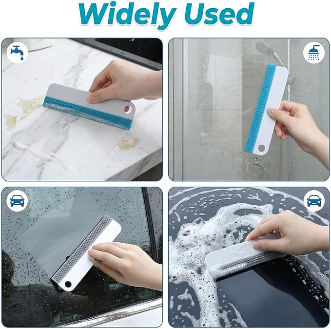 2 Pcs Glass Squeegees, Mini Soft Rubber Window Squeegee, All-Purpose Windshield Squeegee & Mirror Squeegees for Kitchen, Bathroom, Shower, Car (Gray & Blue)