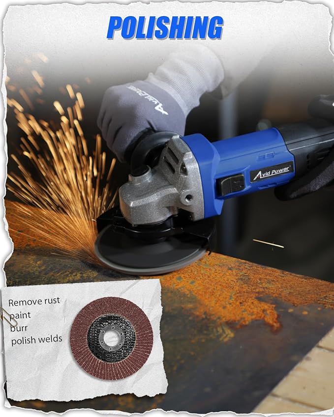 AVID POWER Angle Grinder, 7.5-Amp 4-1/2 inch Electric Grinder Power Tools with Grinding Wheels, Cutting Wheels, Flap Disc and Auxiliary Handle for Cutting, Grinding, Polishing and Rust Removal - Blue
