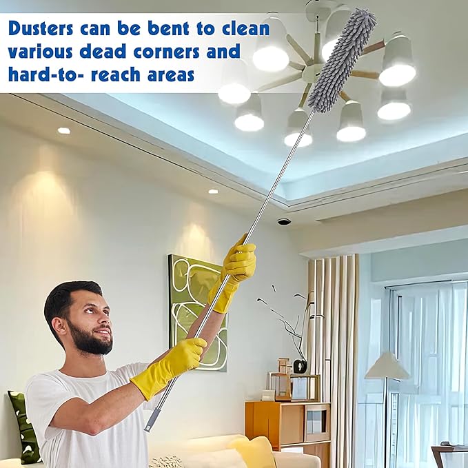 Dusters for Cleaning, Feather Duster Set, 10PCS Duster with Extension Pole Up to 100'' - Extendable, Bendable, and Washable for Ceilings, Chandeliers, and Furniture