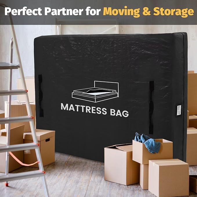 Mattress Bags for Moving and Storage, BETU Twin Mattress Protector Waterproof Mattress Cover with 8 Heavy Duty Handles and Zipper Extra Thick Moving Supplies for Dorm Bed (2 Pack:77x42x13.5 Black)