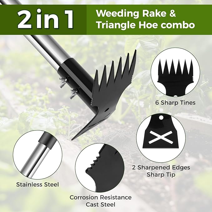 Weed Puller Tool with Long Handle - 54" Heavy Duty Manual Weeder & Garden Hoe, 2 in 1 Uprooting Tool for Yard, Lawn, Flower Bed, and Patio, Durable Weed Remover for Gardening (54")