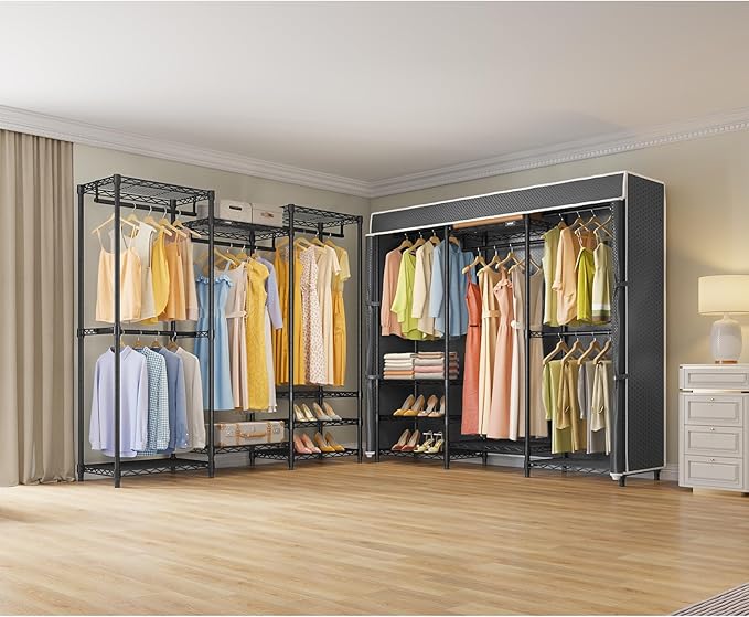 VIPEK V5C Medium Covered Clothes Rack Heavy Duty Portable Closet Wardrobe, Freestanding Black Clothing Rack with Black Upgarded Polyester Cover, Adjustable Custom Closet Rack, 56.7" Lx15.7 Wx76.4 H