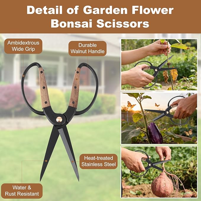 2Pack Garden Pruning Shears Set: Ultra Sharp SK5 Blade Gardening Shears & Precision Garden Scissors,Wood Like&Wide Walnut Ergonomic Handle,Perfect for Plant,Bonsai,Shrub,floral,Branch Trimming