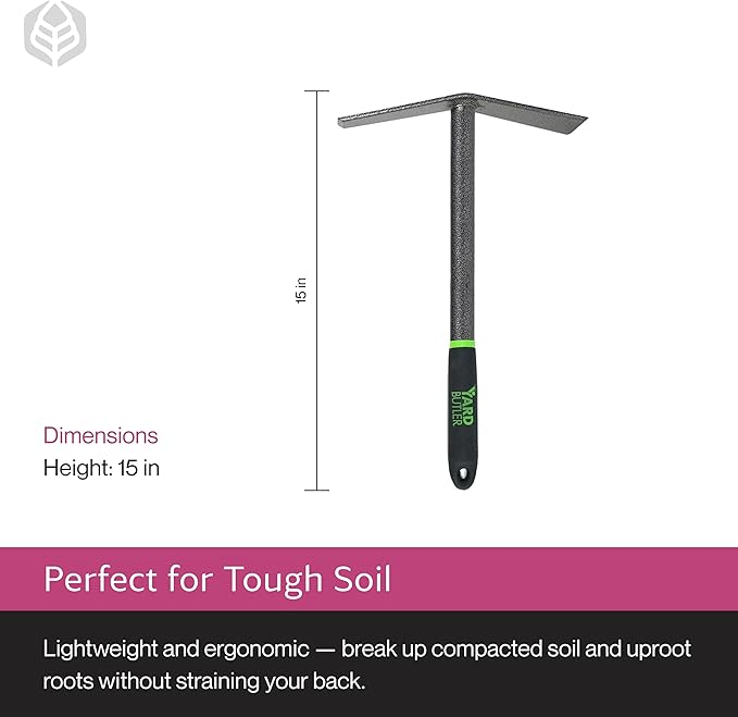 Yard Butler Terra Garden Hand Tools - Weeding Hand Tiller Tool for Efficient Gardening - Weed Remover Tool for Lawn & Garden Care - Durable Gardening Accessory, Mattock