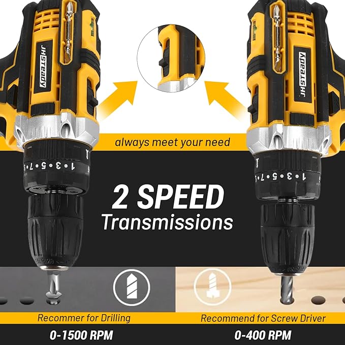 136pcs Heavy-Duty Cordless Drill & Tool Set with 2 Batteries, All-in-One Hand Tool Set，Lithium-Ion Drill Press, Screwdrivers, Bits, Wrenches, Pliers Electric (21V Brushless Drill +2*Battery)