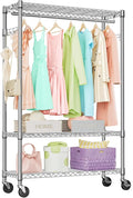 IZEUK Heavy Duty Rolling Garment Rack Wire Clothes Rack for Hanging Clothes (Chrome, 3 Tier with 2 Rod, 15.7" D x 45.3" W x 75.6" H)