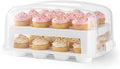 MosJos EXTRA TALL DOME Cupcake Carrier, White Cupcake Holder Carries 24 Cupcake Storage Container, Muffin Traveler Two Tier Stand Reusable Cupcake Box