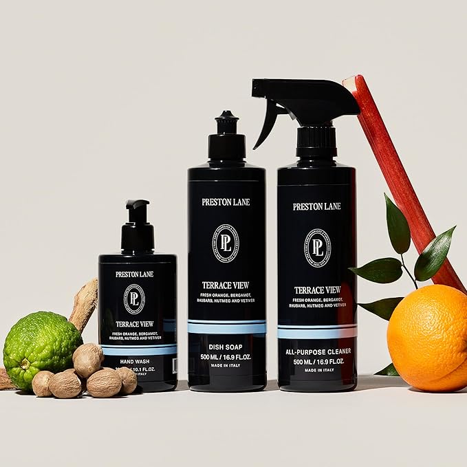 Preston Lane Luxury Kitchen Set – Hand Wash, Dish Soap & All-Purpose Cleaner | Plant-Powered Cleaning Essentials Bundle with Fine Italian Fragrance, Terrace View Scent