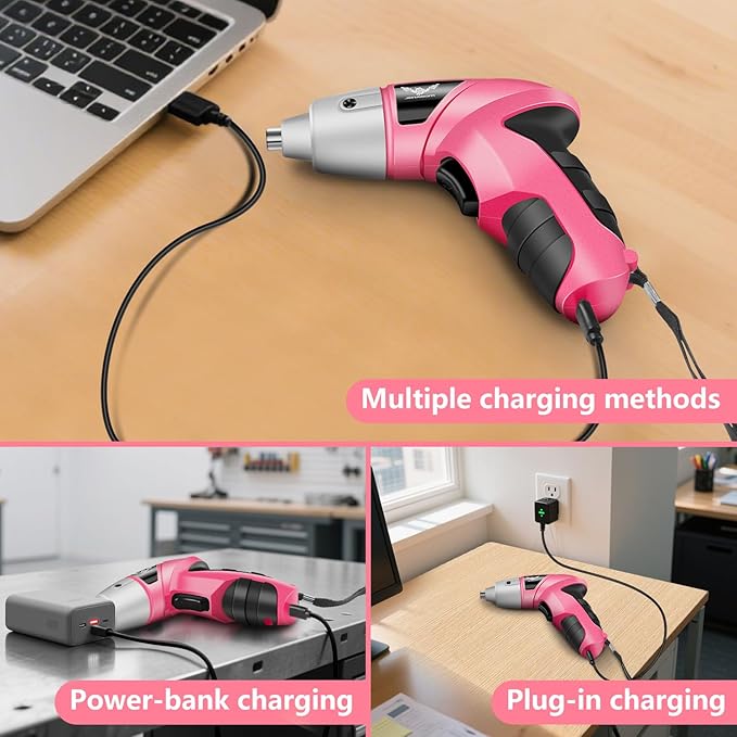 Cordless Screwdriver Rechargeable 3.6V, Pink Tool Kit with Small Drill, 112 PCS Home Tool Set for Home, Hand Tool Kits for Women