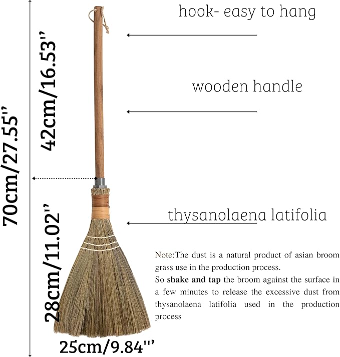 BMart Home Natural Whisk Sweeping Hand Handle Broom - Vietnamese Straw Soft Broom for Cleaning Dustpan Indoor-Outdoor, Sofa, Car Hood, Decoration Items - 9.84'' Width, 27.55" Length