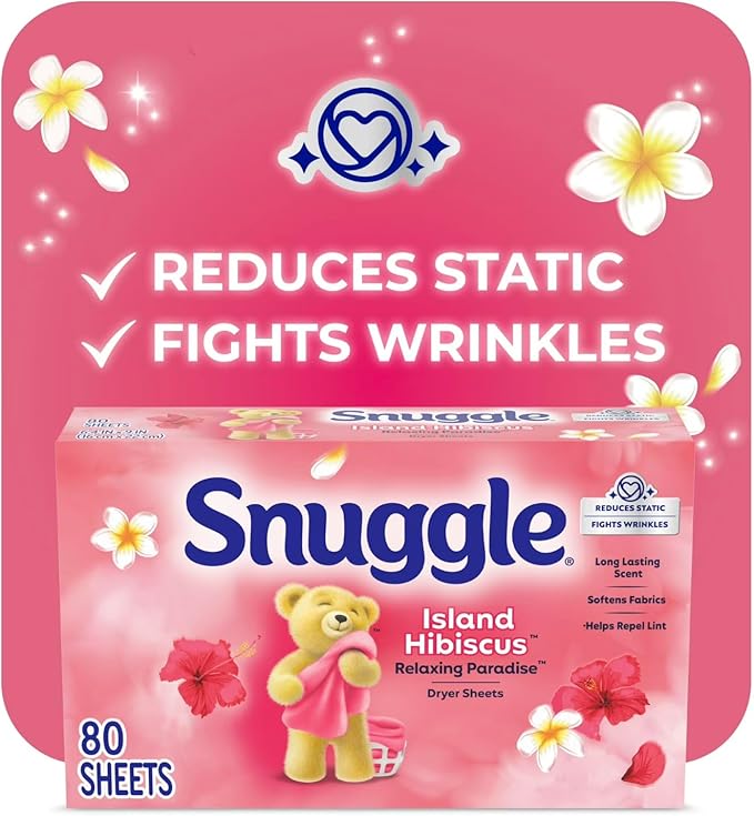 Snuggle Fabric Softner Dryer Sheets, 80 Count (Pack of 4) (Pack Of 8, (80 Sheets), Island Hibiscus Relaxing Paradise)