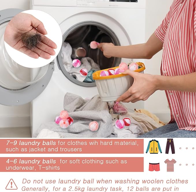 Blulu 12 Pieces Pet Hair Remover for Laundry Dryer Balls Reusable Washing Machine Hair Catcher Pet Dog Cat Catcher Lint Remover (Pink Set)