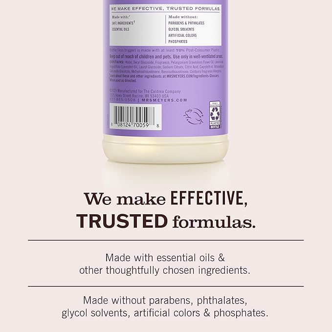 MRS. MEYER'S CLEAN DAY Multi-Surface Everyday Cleaner, Lilac Scent, 16 Ounce Bottle (Pack of 3)