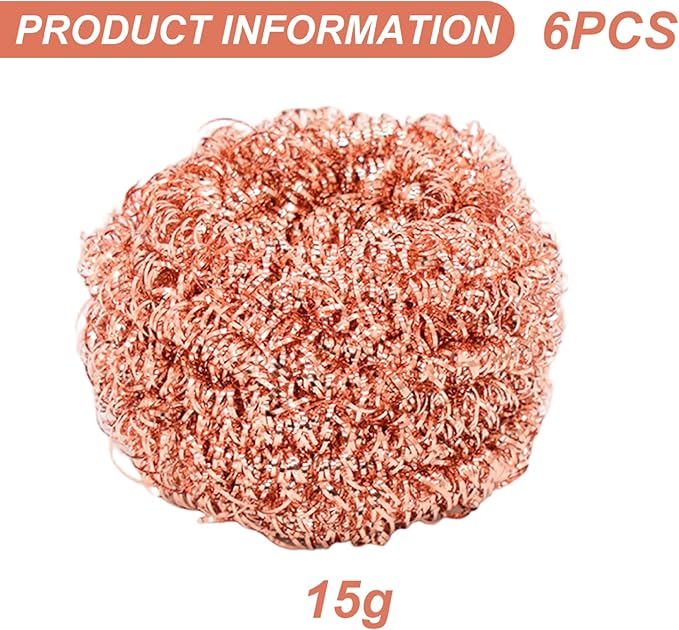 6Pcs Copper Scrubber, Heavy-Duty Non Scratch Copper Sponge Reusable Scouring Pads for Cast Iron, Stainless Steel, Oven Racks, Grills
