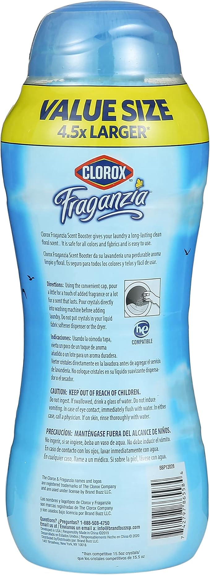 Clorox Fraganzia Laundry Scent Booster Crystals, In-Wash Fragrance Beads for Fresh-Smelling Clothes & Linens, Safe for All Fabrics & Colors, Easy-Pour Bottle, Morning Sky Scent, 70 Oz